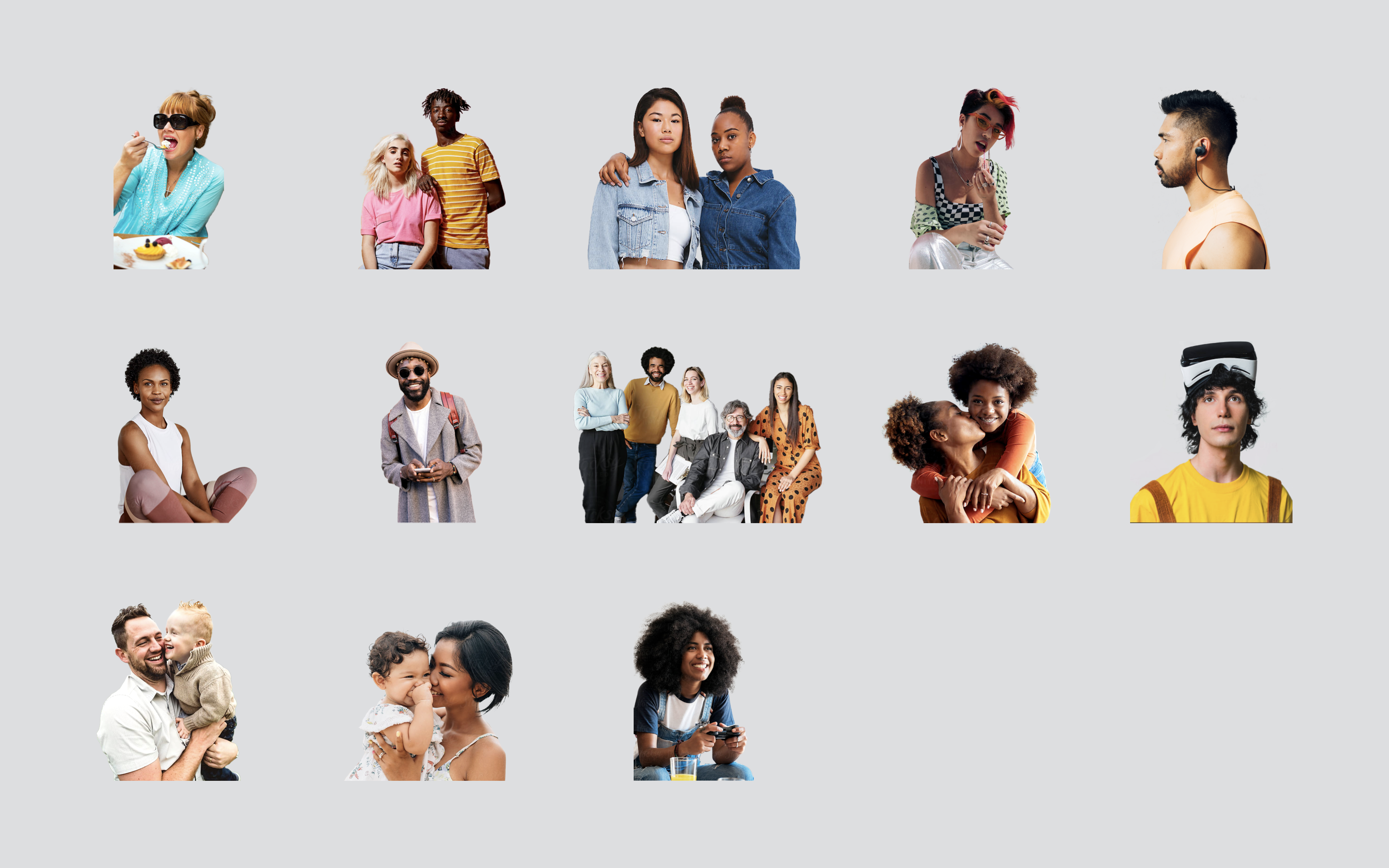 Grid of diverse Spotify listener portraits on a light gray background, representing audience segmentation for Spotify Wrapped for Advertisers.