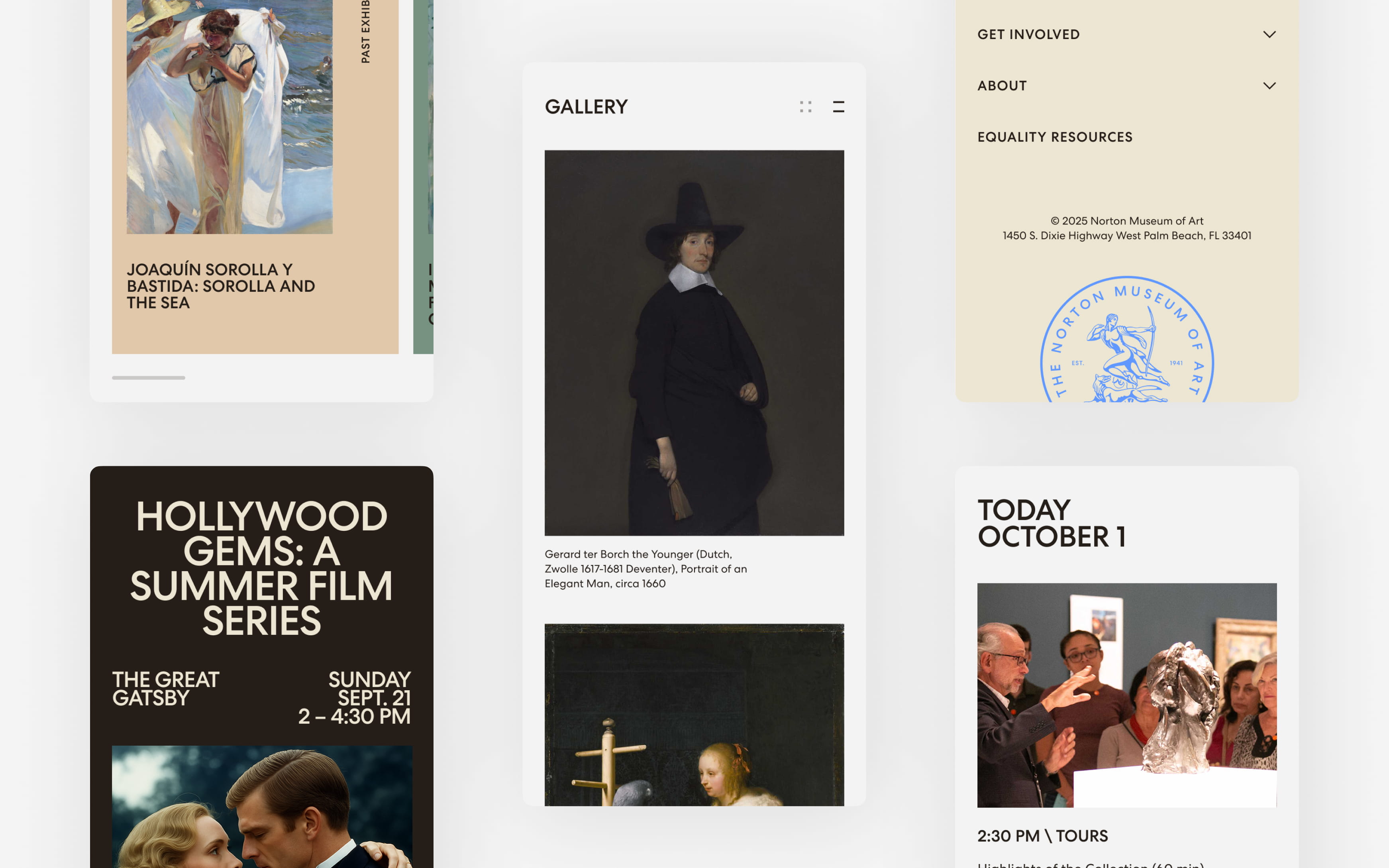 Collection of website templates exploring exhibitions, galleries, events, and visitor information, designed to improve discoverability and support museum engagement before arrival.