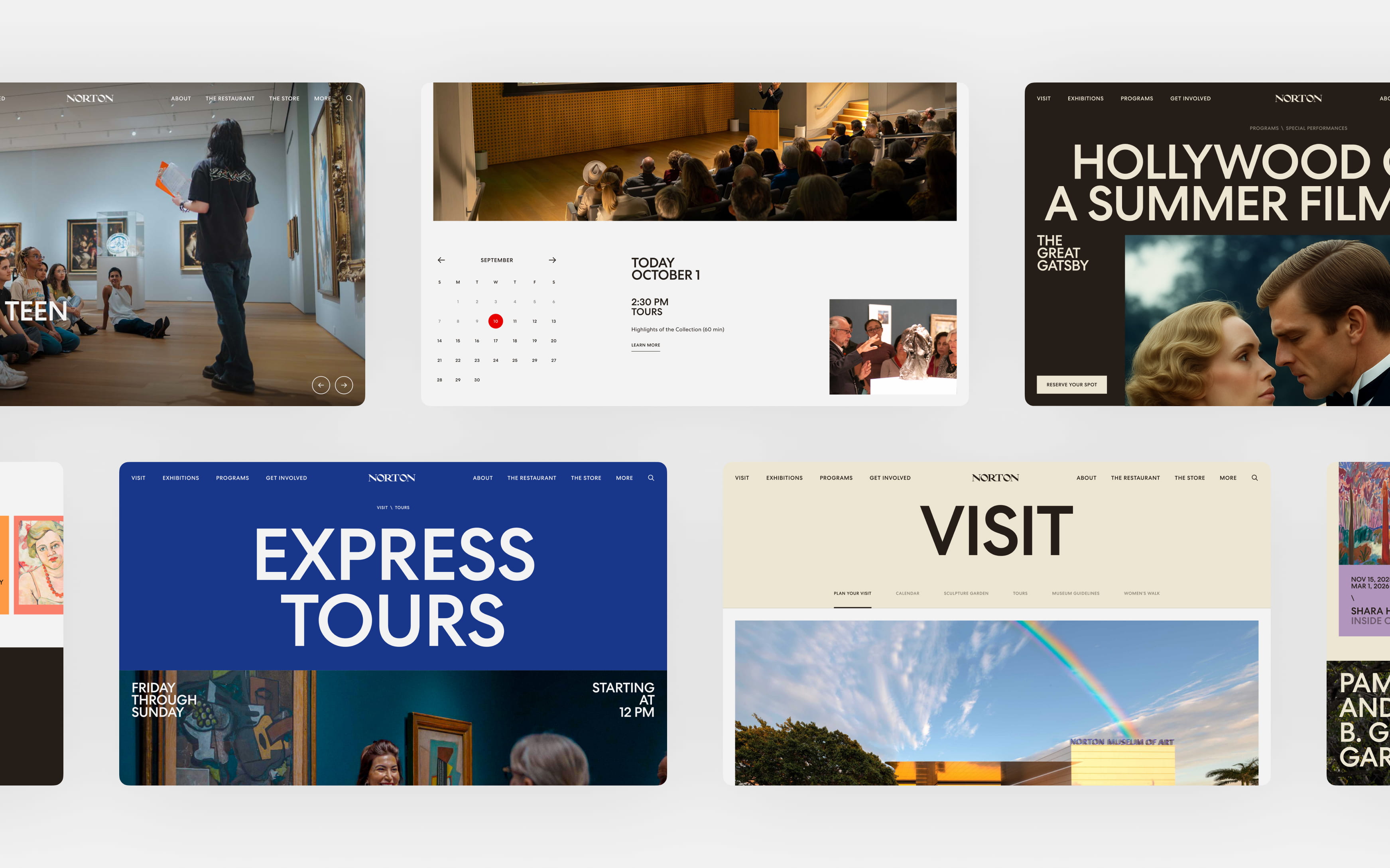 Website concepts for tours, lectures, film screenings, and visitor planning, showcasing how digital could support participation in the museum’s cultural programs and community events.